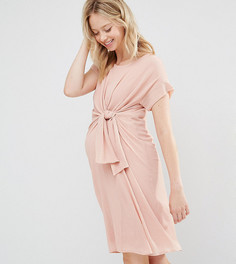 Тканое платье с короткими рукавами и узелком спереди Mamalicious - Розовый Mama.Licious