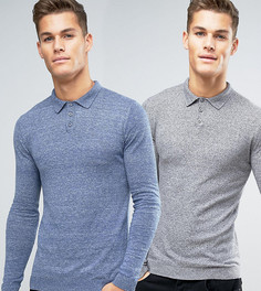 2 обтягивающих поло (синий/серый) ASOS - СКИДКА - Мульти