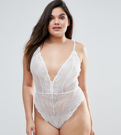 Кружевное боди с высоким вырезом по бедру ASOS CURVE Bailey - Белый