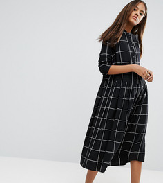 Платье миди в клетку с горловиной в рубчик ASOS TALL - Мульти