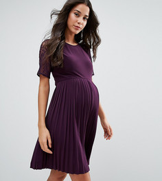 Плиссированное платье мини с кружевом ASOS Maternity - Розовый