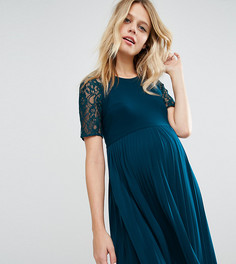 Платье мини для беременных с плиссировкой и кружевом ASOS Maternity - Синий