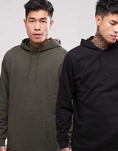 2 длинных худи (хаки, черный) ASOS - СКИДКА - Мульти