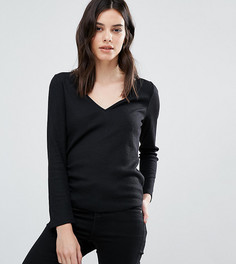 Меланжевая футболка с V-образным вырезом ASOS PETITE - Черный