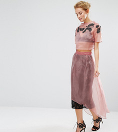 Кружевная юбка миди с накладкой из органзы Hope &amp; Ivy Co-ord - Розовый