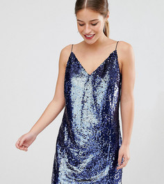 Расшитое пайетками платье мини на бретельках ASOS PETITE - Темно-синий