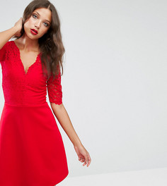 Короткое приталенное платье с кружевным лифом ASOS TALL - Красный