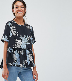 Футболка с цветочным принтом и оборкой по низу ASOS PETITE - Мульти