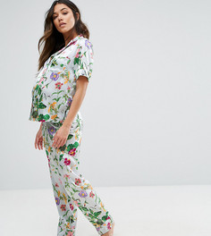 Атласная пижама с цветочным принтом ASOS MATERNITY - Синий