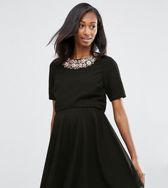 Платье с укороченным лифом и цветочной отделкой ASOS Maternity - Черный