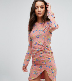 Платье мини с цветочным принтом и сборкой сбоку ASOS TALL - Мульти