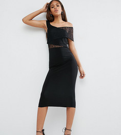 Платье миди с открытыми плечами и кружевной вставкой ASOS TALL - Черный