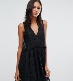 Кружевное платье с присборенной юбкой ASOS TALL - Черный