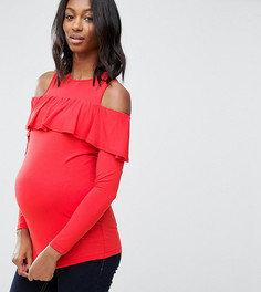 Топ для беременных с открытыми плечами и оборкой ASOS Maternity - Красный
