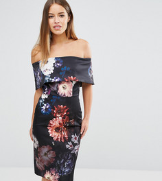 Платье-футляр с вырезом лодочкой и цветочным принтом ASOS PETITE - Мульти