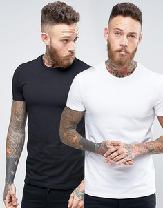 2 обтягивающие футболки (белая/черная) с круглым вырезом ASOS - СКИДКА - Мульти