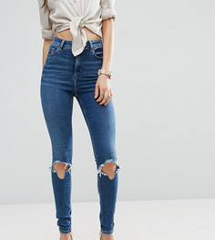 Темные джинсы скинни с рваными коленями ASOS TALL RIDLEY - Синий