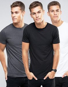 3 длинных обтягивающих футболки (белая, черная, темно-серая) ASOS - СКИДКА - Мульти