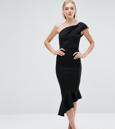 Платье миди на одно плечо с баской ASOS TALL - Черный
