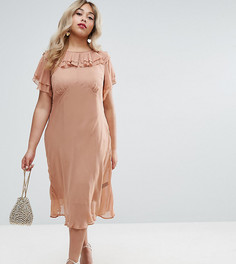 Чайное платье миди с рюшами ASOS CURVE - Розовый