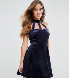 Бархатное приталенное платье с блестками и чокером Miss Selfridge Petite - Темно-синий
