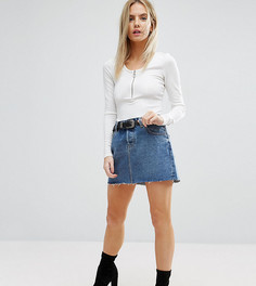 Асимметричная джинсовая мини-юбка с необработанным краем ASOS PETITE - Синий