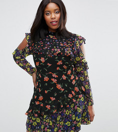 Платье мини с открытыми плечами, оборками и разными принтами ASOS CURVE - Мульти