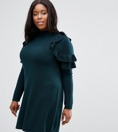 Платье-джемпер с оборками на плечах ASOS CURVE - Зеленый