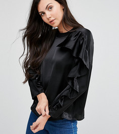 Атласный трикотажный топ с рюшами ASOS TALL - Черный
