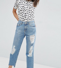 Выбеленные рваные джинсы в винтажном стиле с асимметричным краем ASOS PETITE Original - Синий
