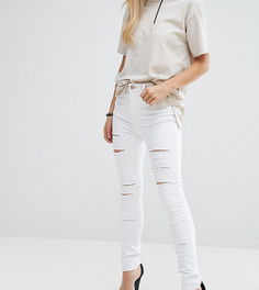 Белые джинсы скинни с завышенной талией и рваной отделкой ASOS PETITE Ridley - Белый