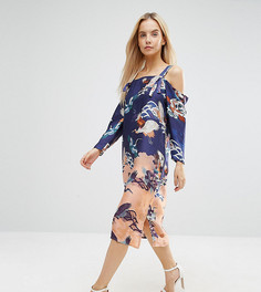 Платье с открытыми плечами и цветочным принтом ASOS PETITE - Мульти