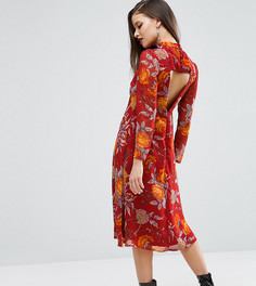 Платье миди с открытой спиной и цветочным принтом ASOS PETITE - Мульти
