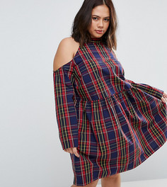 Платье в клетку с присборенной юбкой и открытыми плечами ASOS CURVE - Мульти