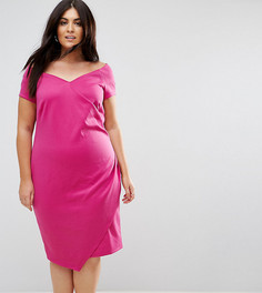 Платье-футляр с широким вырезом и запахом ASOS CURVE - Розовый