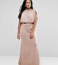 Платье макси с высокой горловиной и поясом ASOS CURVE - Розовый