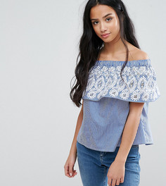 Топ в полоску с открытыми плечами и вышивкой ASOS PETITE - Мульти
