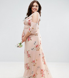 Платье макси на одно плечо с цветочным принтом ASOS CURVE WEDDING - Мульти