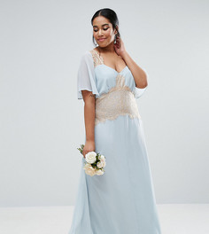 Платье макси с контрастной кружевной вставкой ASOS CURVE WEDDING - Синий