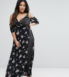 Платье макси с запахом спереди и вырезами на плечах ASOS CURVE - Мульти