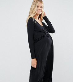 Платье миди с длинными рукавами и узлом спереди Bluebelle Maternity - Черный