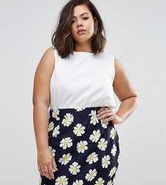 Платье с жаккардовой юбкой в цветочек AX Paris Plus - Темно-синий