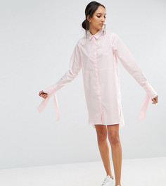 Хлопковое платье-рубашка с большими манжетами и бантиками ASOS TALL - Розовый