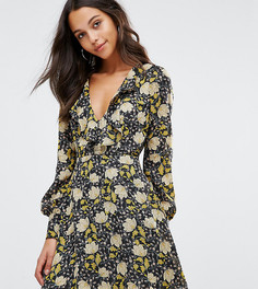 Чайное платье с оборками у горловины и принтом Boohoo - Мульти