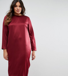 Атласное платье миди с вырезом капелькой сзади ASOS CURVE - Красный