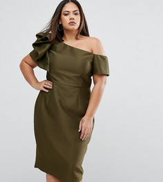 Платье на одно плечо с бантом ASOS CURVE - Зеленый