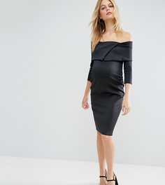 Платье для беременных с широким вырезом и плиссировкой ASOS Maternity - Черный