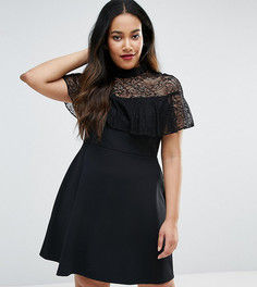 Платье с кружевной оборкой и высокой горловиной ASOS CURVE - Черный