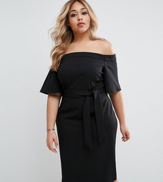 Платье миди с открытыми плечами и поясом ASOS CURVE - Черный