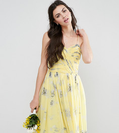 Присборенное платье миди с цветочным принтом ASOS TALL WEDDING - Желтый